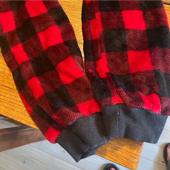 Secret Treasures Red and Black Buffalo Plaid Fleece Onesie with Faux Fur Hood - Picture 2 of 5